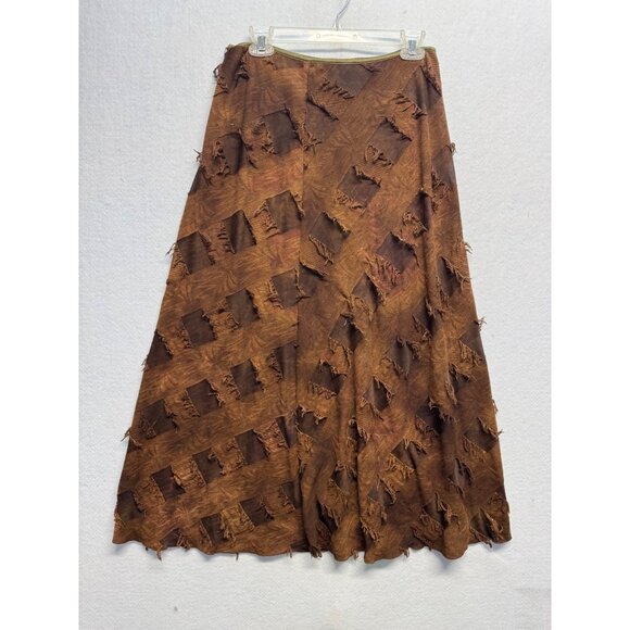 Brown Tribal Womens A-Line Skirt With Fringe Detail & Stretch Fit Size 8 - Picture 1 of 7